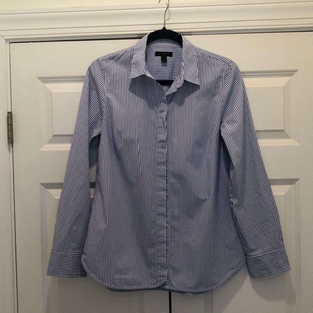 J. Crew Blue and White Striped Button Down Shirt